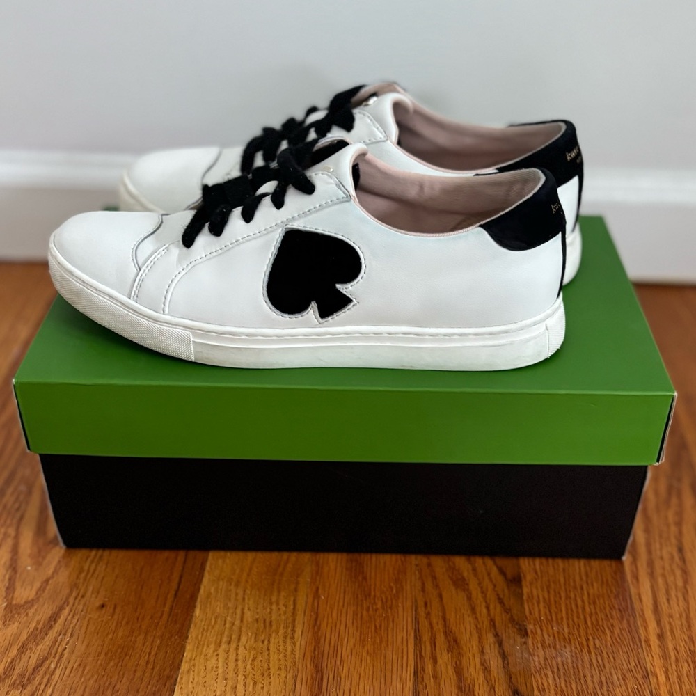 kate spade White Leather Sneakers with Black Spade Detail